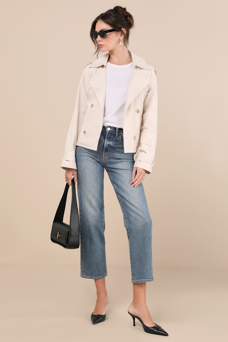 Lianna Beige Cropped Trench Coat