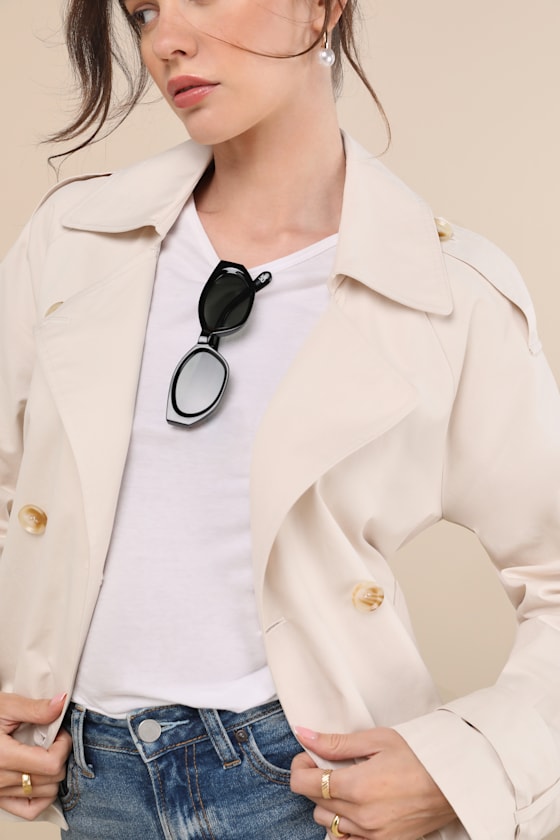 Lianna Beige Cropped Trench Coat 4