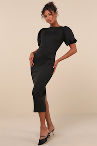 Simply Beloved Black Puff Sleeve Bodycon Midi Dress 3