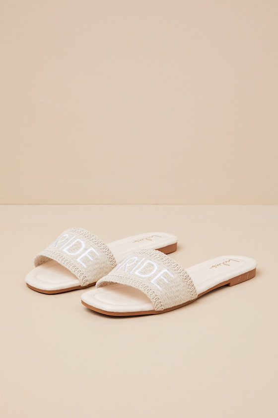 Lulus Vincentia Beige Bride Woven Slide Sandals In Beige