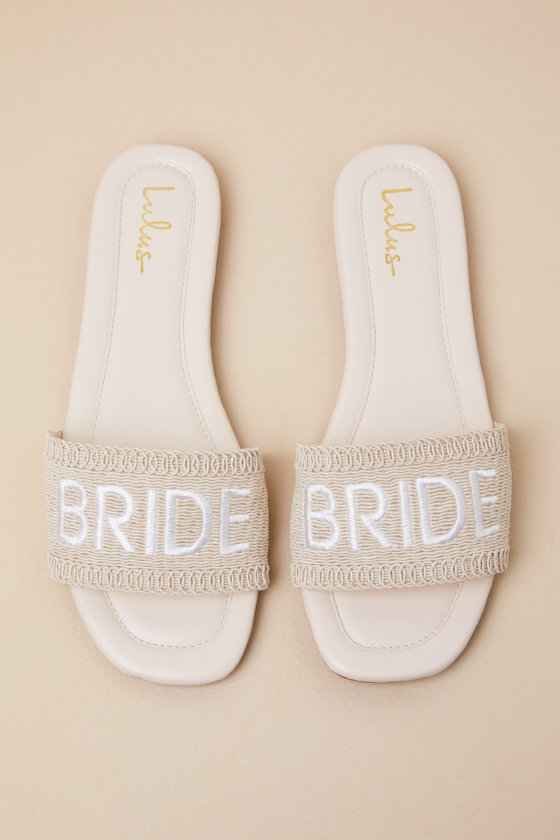 Lulus Vincentia Beige Bride Woven Slide Sandals In Beige
