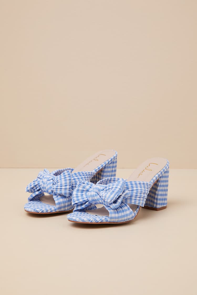 Dorothea Gingham Blue Knotted High Heel Sandals