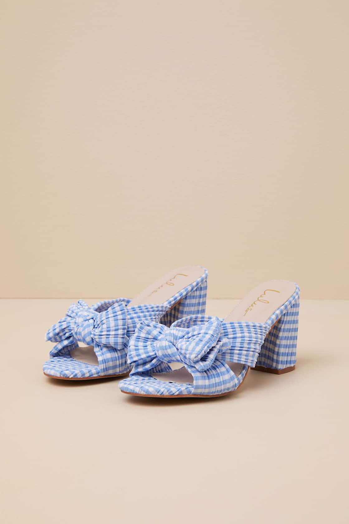 Dorothea Gingham Blue Knotted High Heel Sandals