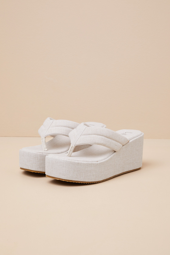 Beige Woven Thong Sandals - Platform Thong Sandals - Sandals