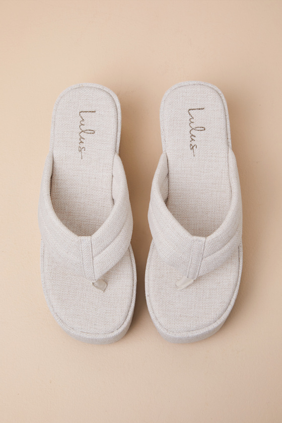 Lulus Averell Beige Woven Platform Thong Sandals In Beige
