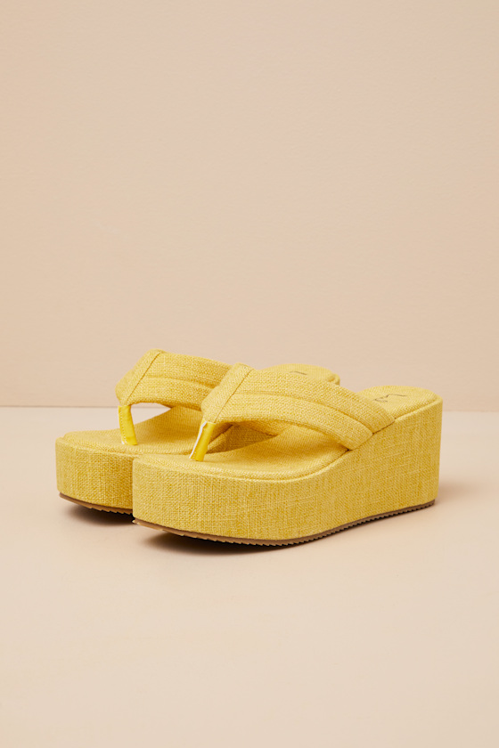 Lulus Averell Lime Woven Platform Thong Sandals In Yellow