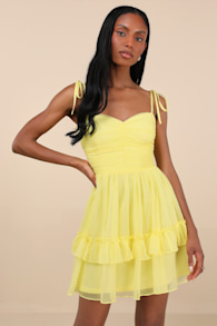 Angelic Approach Yellow Chiffon Ruffled Tie-Strap Mini Dress 5