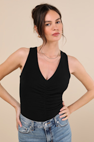 Kosta Black Ruched Jersey Knit Tank Top