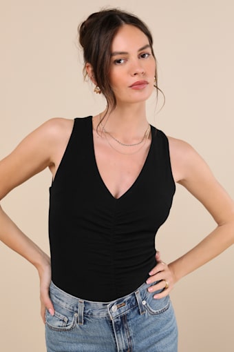 Kosta Black Ruched Jersey Knit Tank Top 1