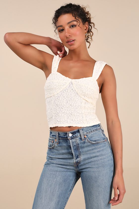 Lulus Wilda Cream Jacquard Knit Sleeveless Top In White
