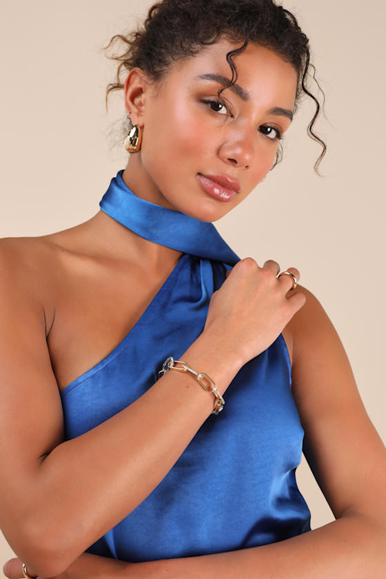 LULUS ELEGANT INCLUSION GOLD RHINESTONE CHAIN LINK BRACELET