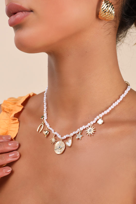 Shop Lulus Laeta Gold And White Pearl Charm Necklace