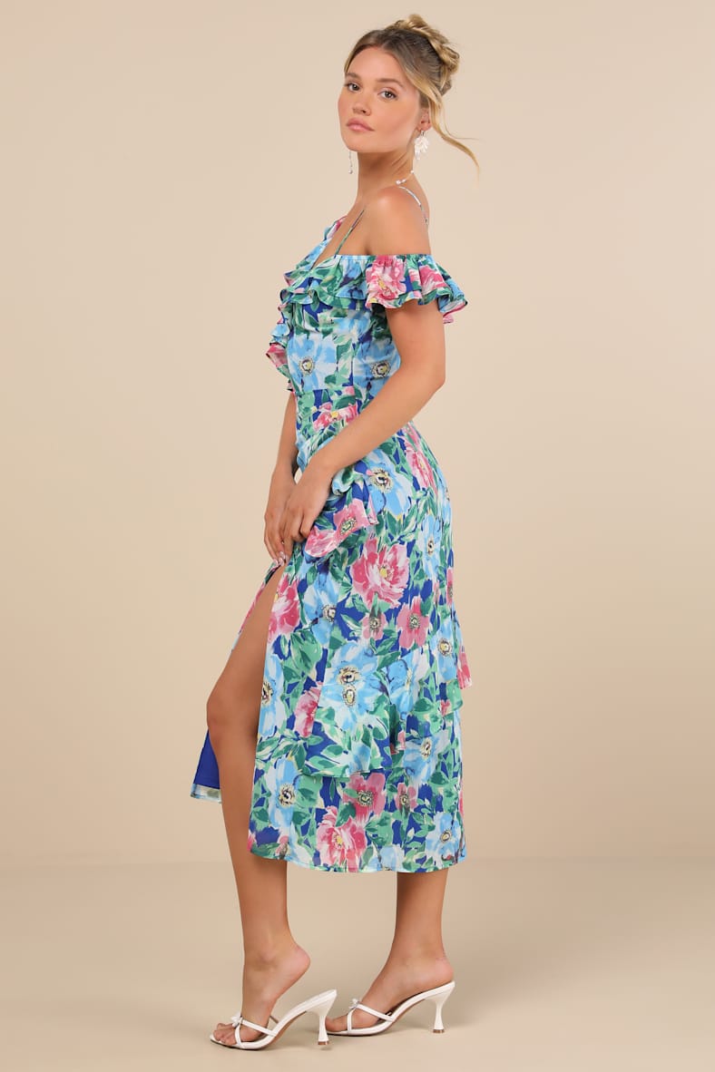 Cosima Blue Floral Asymmetrical Midi Dress