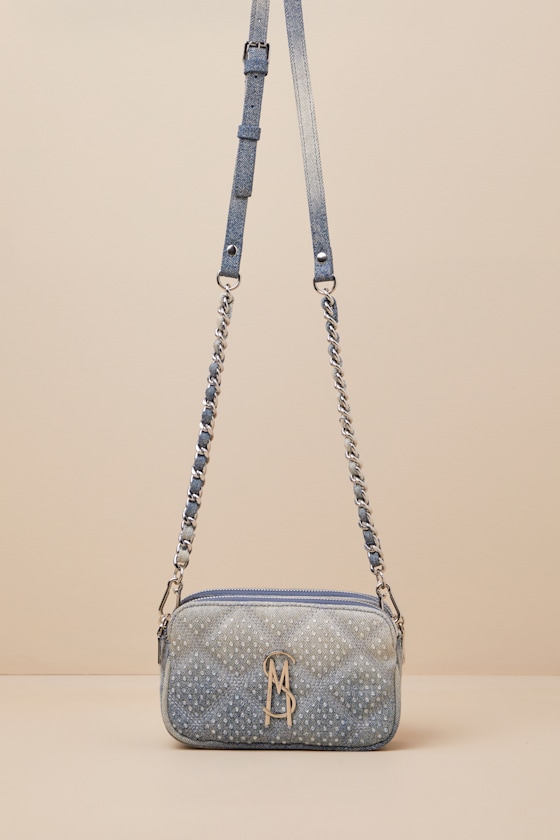Steve Madden Daisy Blue Denim Rhinestone Crossbody Bag In Blue