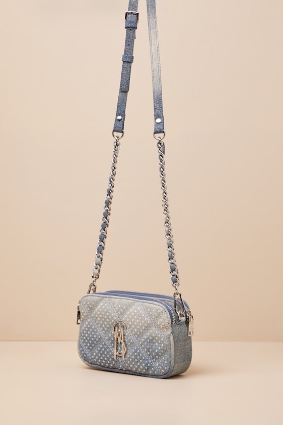 Steve Madden Daisy Blue Denim Rhinestone Crossbody Bag In Blue