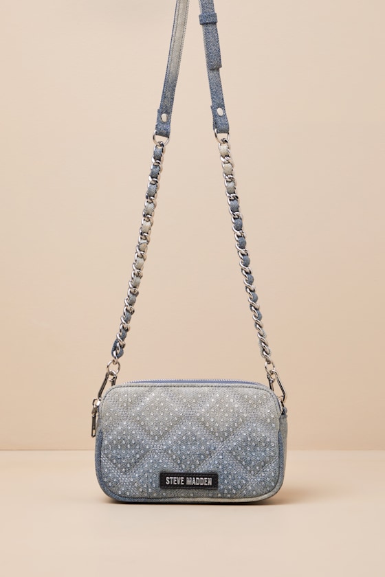 Steve Madden Daisy Blue Denim Rhinestone Crossbody Bag In Blue
