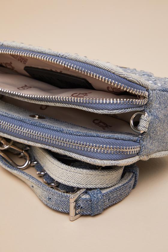 Steve Madden Daisy Blue Denim Rhinestone Crossbody Bag In Blue