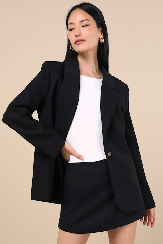 Lulus Maita Black Linen Oversized Blazer In Black