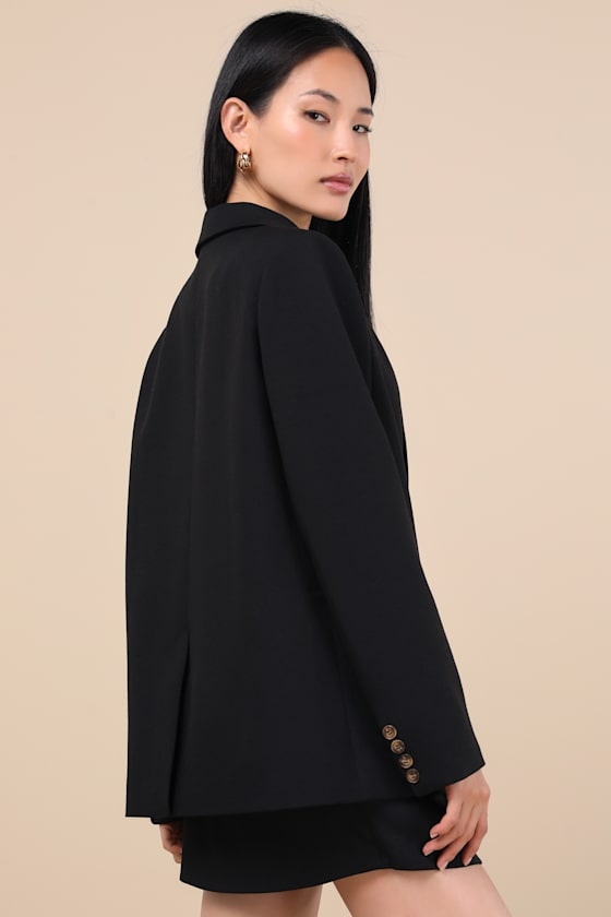 Lulus Maita Black Linen Oversized Blazer In Black