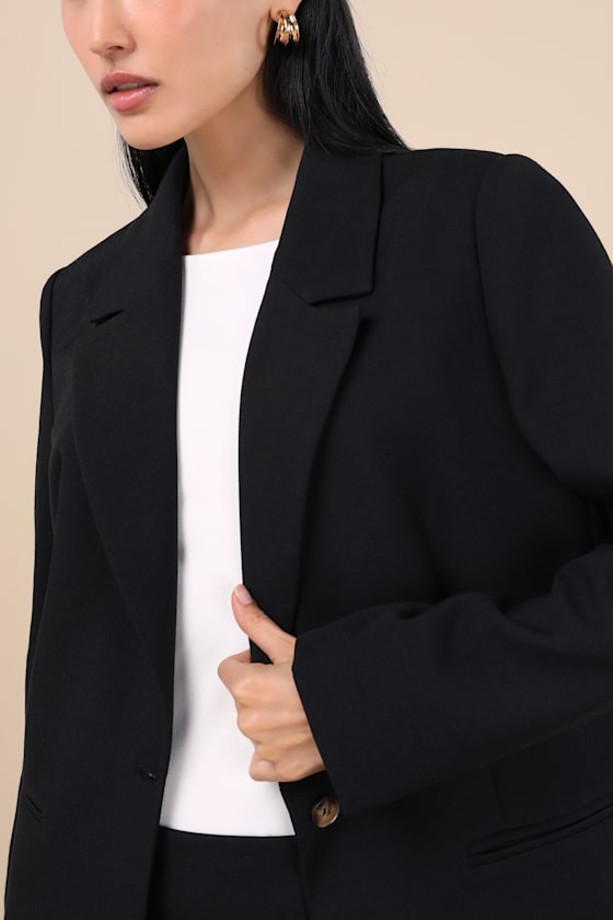 Lulus Maita Black Linen Oversized Blazer In Black