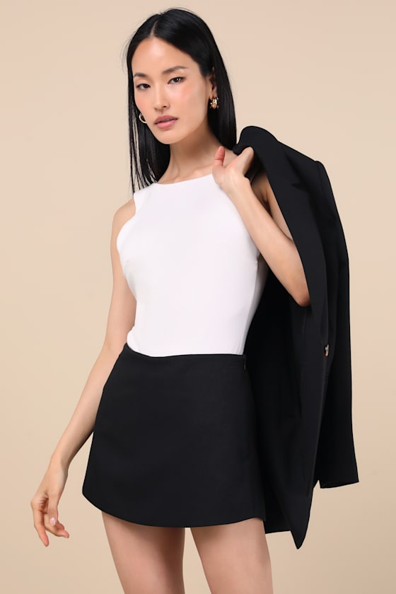 Lulus Maita Black Linen High-rise Micro Skort In Black