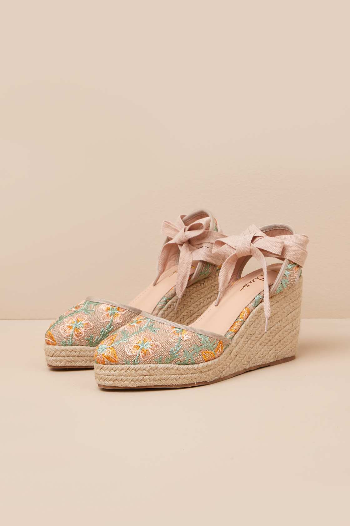 Elsinore Raffia Embroidered Lace-Up Espadrilles Wedges