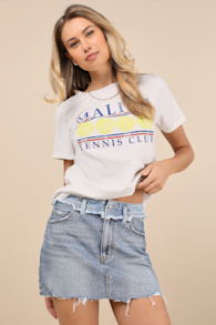 Sereia Medium Wash Split Denim Distressed Mini Skirt