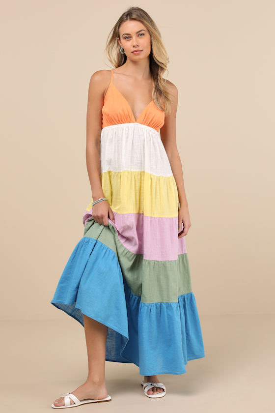 Shop Roxy Honolulu Glow Multi Color Block Tiered Maxi Dress