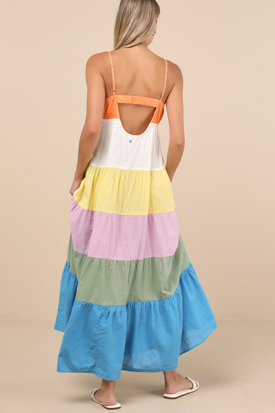 Shop Roxy Honolulu Glow Multi Color Block Tiered Maxi Dress