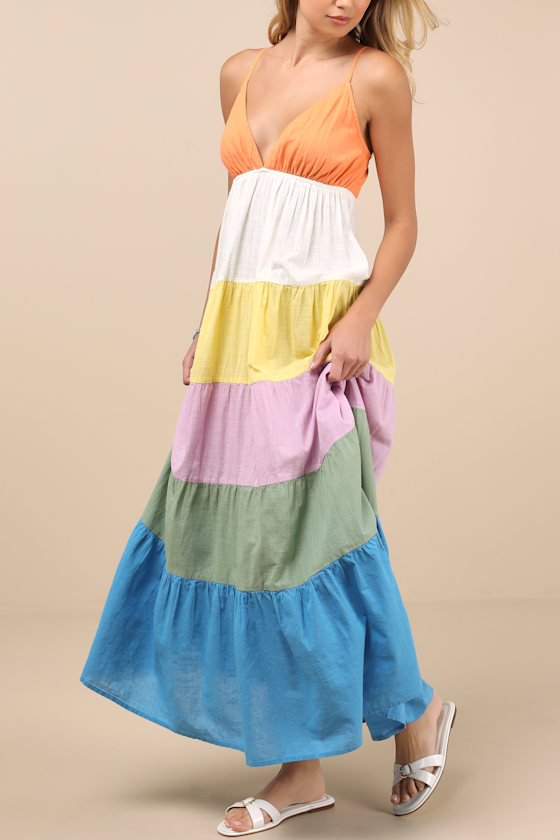 Shop Roxy Honolulu Glow Multi Color Block Tiered Maxi Dress