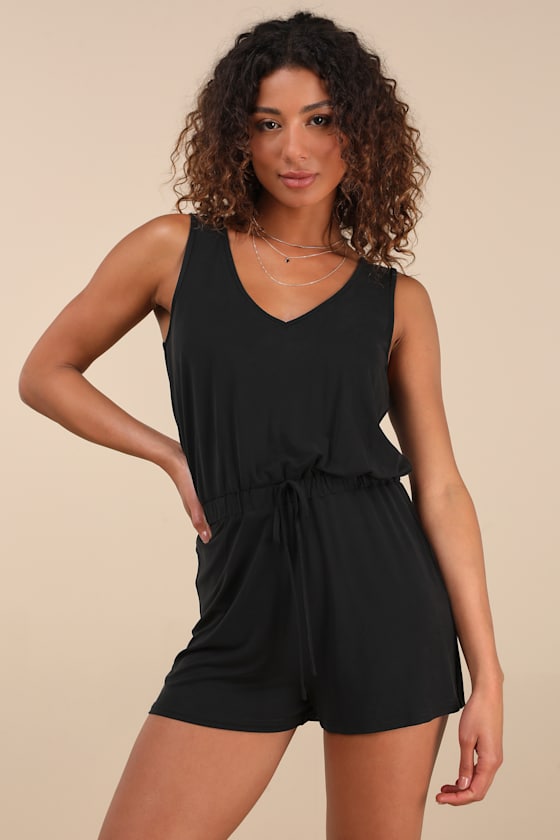 Sun Charmer Black Sleeveless V-Neck Lounge Romper