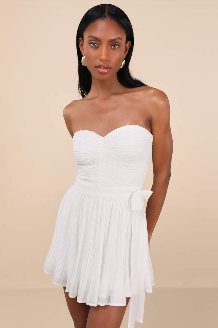 white flowy romper dress Strapless - Pleated Romper - Bridal Romper - Romper DailyDeals-AU5