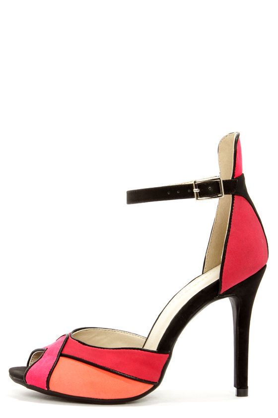 red color block heels