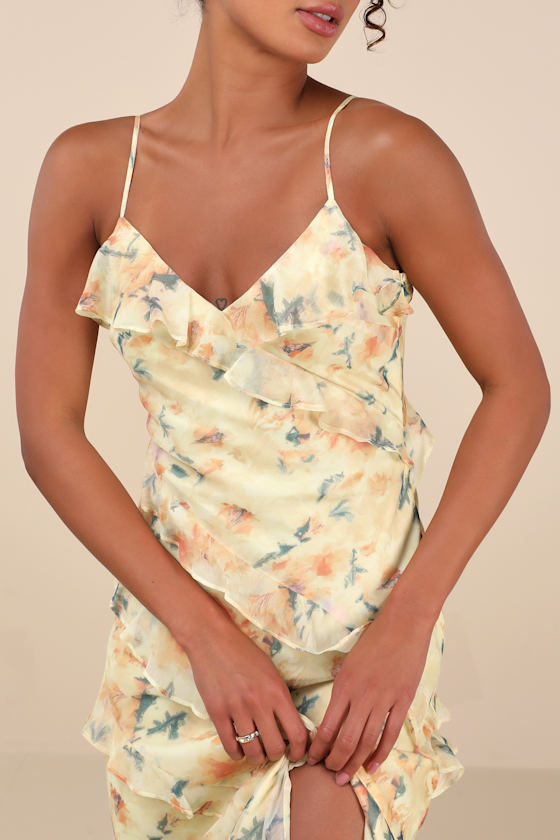 Yellow Floral Midi Dress - Ruffled Midi Dress - Sleeveless Dress - Image 4
