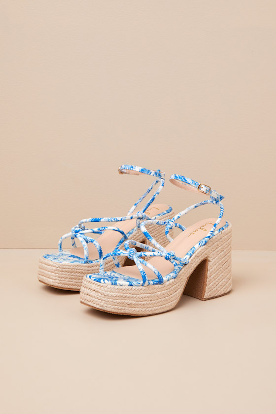 Thomasin Blue Tropical Print Platform High Heel Sandals