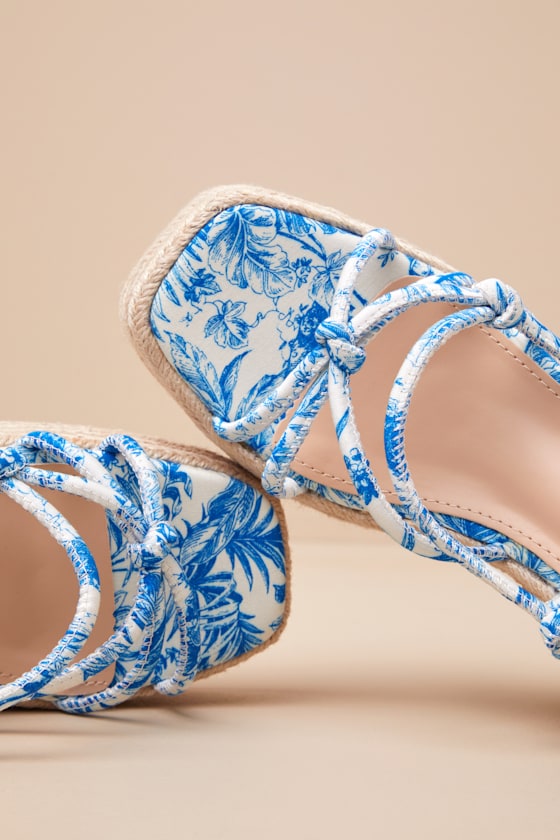 Thomasin Blue Tropical Print Platform High Heel Sandals