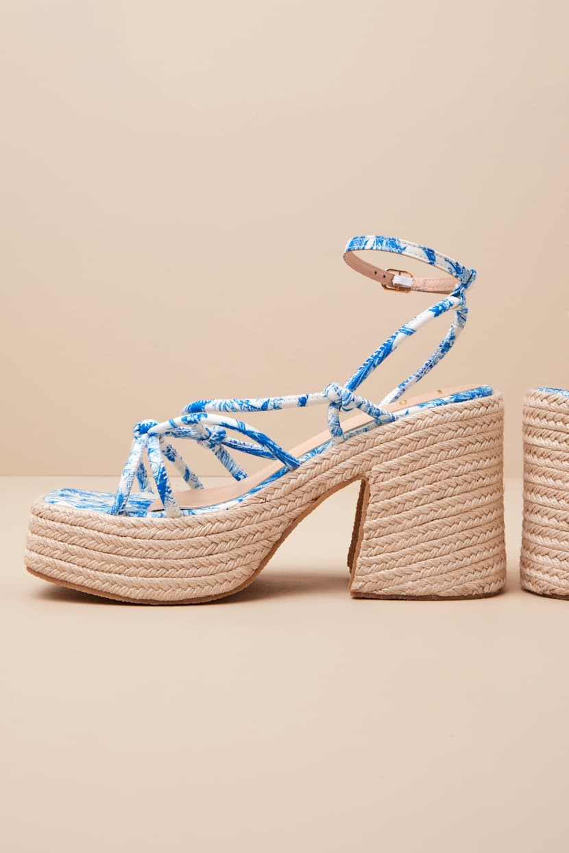 Thomasin Blue Tropical Print Platform High Heel Sandals