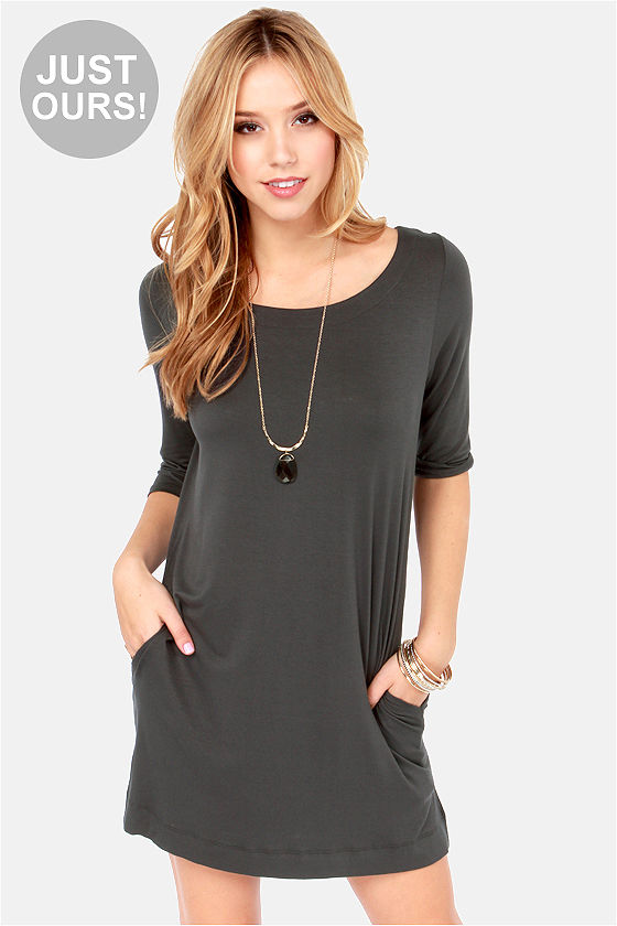 Cute Dark Grey Dress - Shift Dress - $37.00 - Lulus