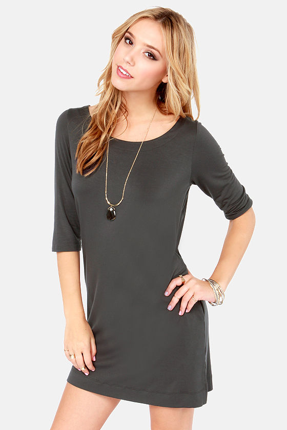 Cute Dark Grey Dress - Shift Dress - $37.00