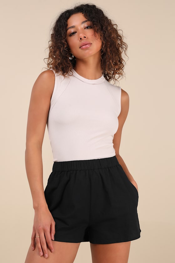 Ellette Beige Ribbed Raglan Seamed Tank Top 2