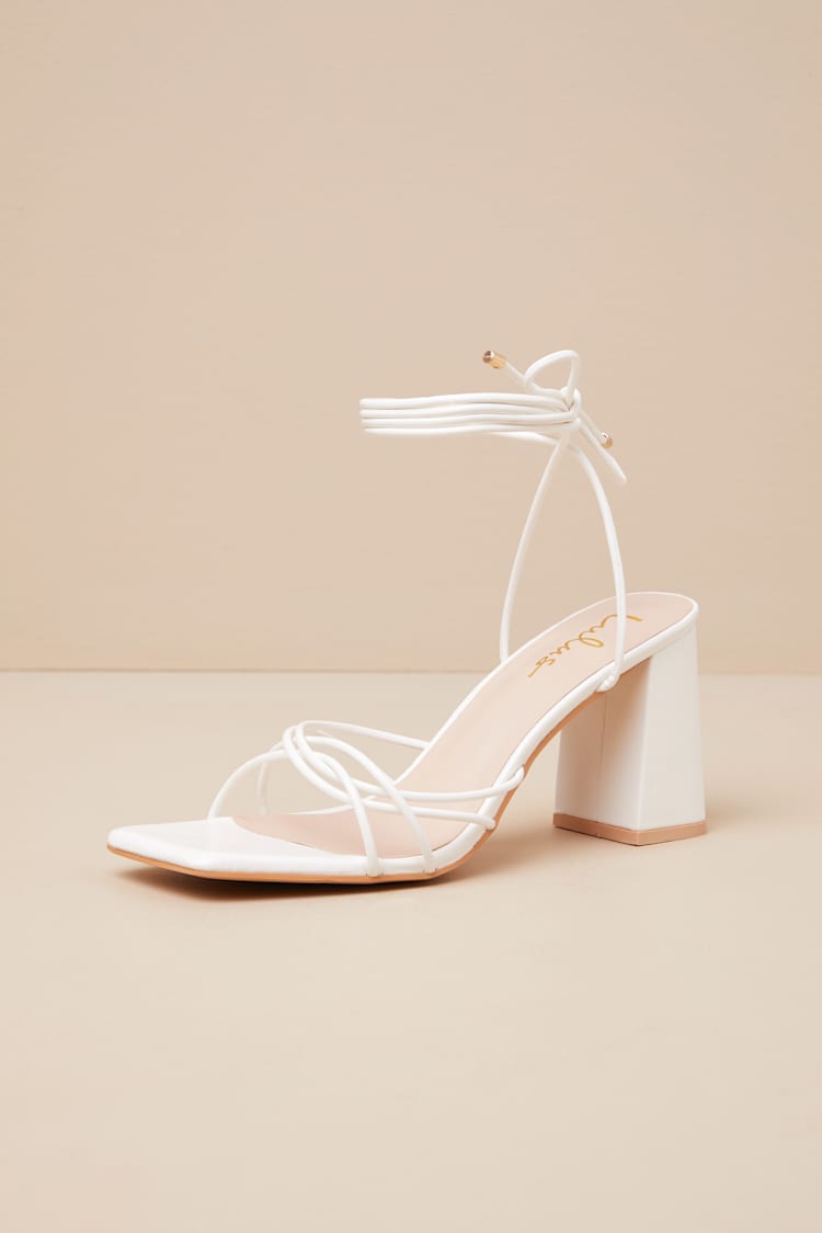 Orlie White Strappy Lace-Up High Heel Sandals