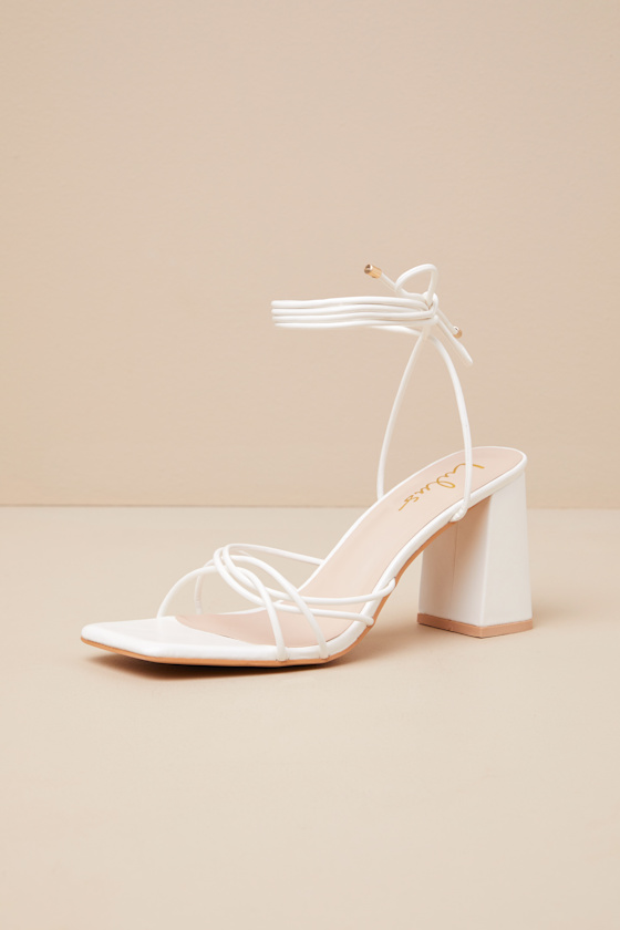 Orlie White Strappy Lace-Up High Heel Sandals 1