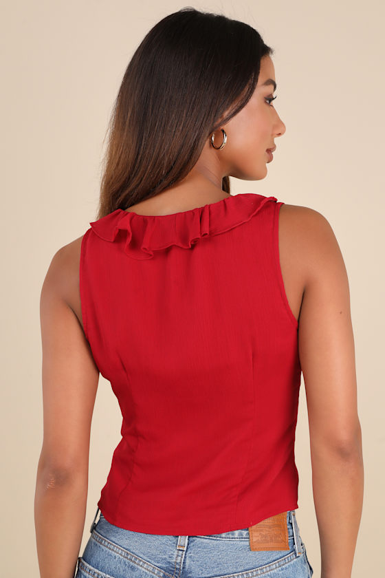 Lulus Briella Red Ruffled Button-front Top In Red