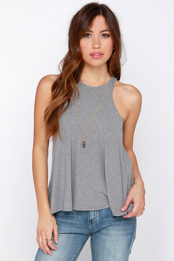 Cute Grey Top Tank Top Ribbed Tank Top 31.00
