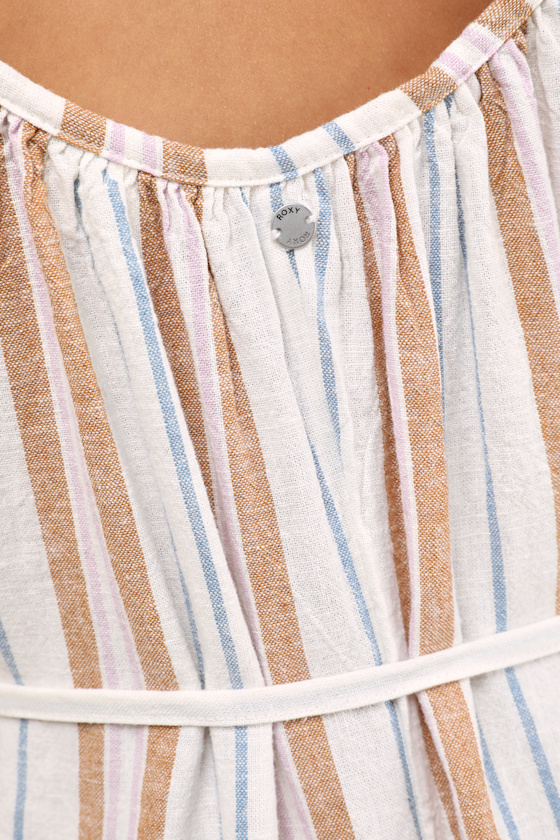 Roxy Gale Ivory Striped Linen Wide-leg Jumpsuit In Ivory