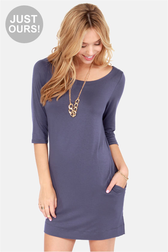 Cute Slate Blue Dress - Shift Dress - $37.00 - Lulus