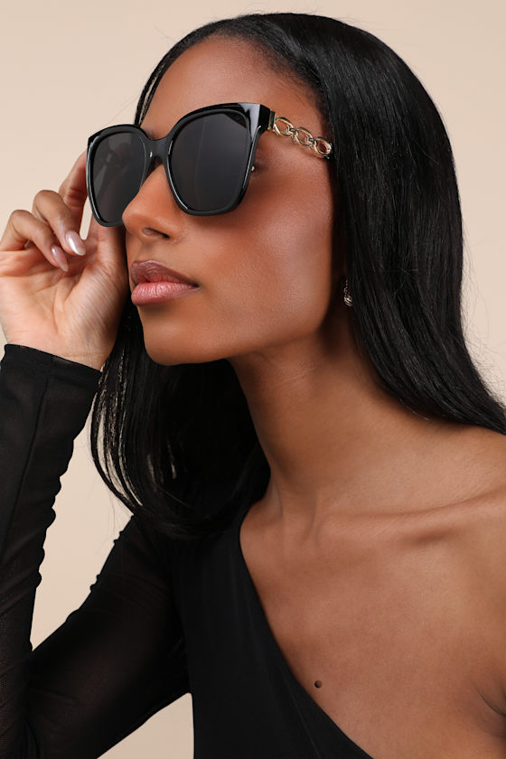 Shop Lulus Nadica Black And Gold Oversized Square Sunglasses