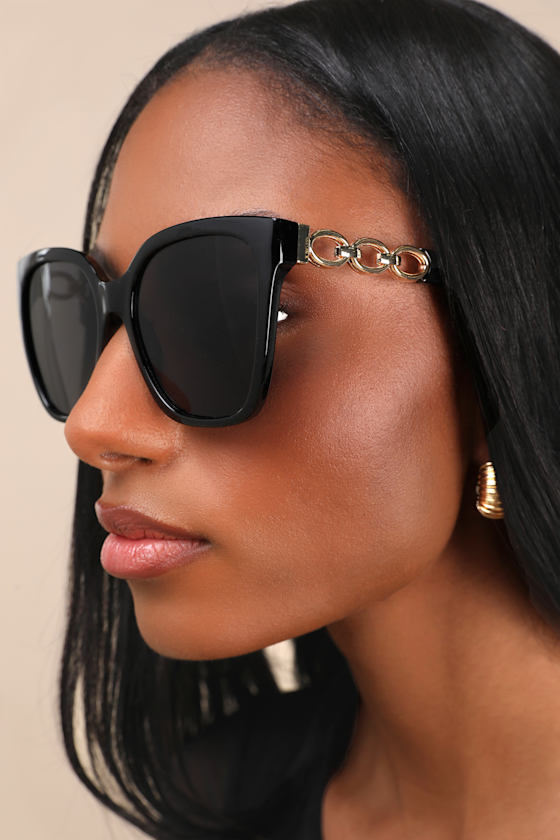 Shop Lulus Nadica Black And Gold Oversized Square Sunglasses