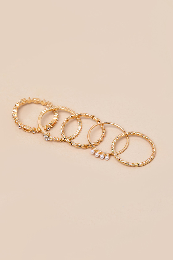 LULUS SIMPLY DAZZLING GOLD SIX-PIECE RING SET