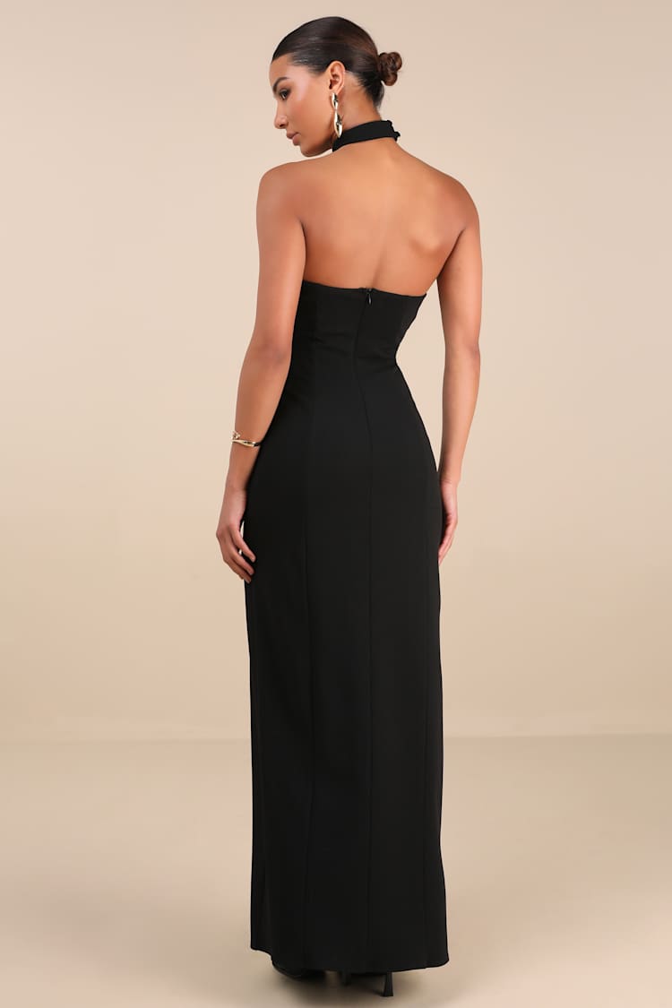 Seraphina Black Asymmetrical Column Maxi Dress